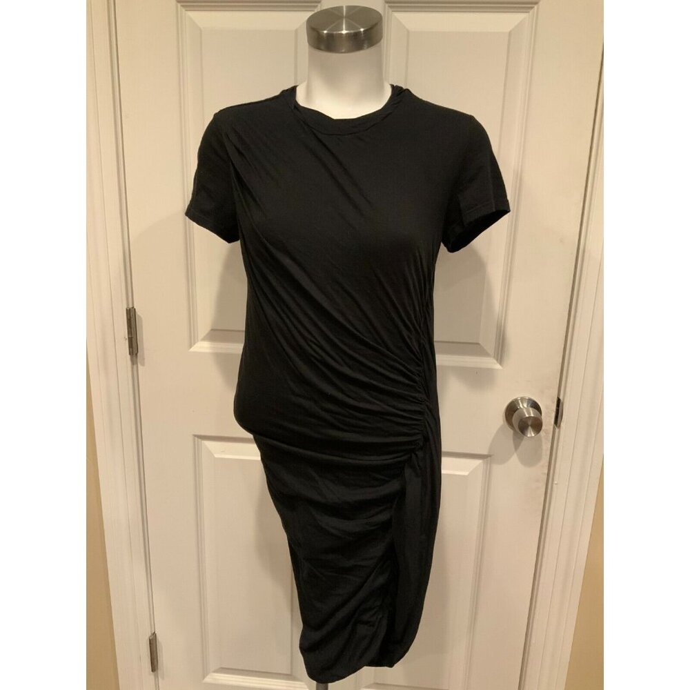 Theory Black 100% Pima Cotton Ruched Sheath Dress, Size Medium